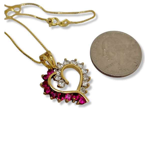 Classic Vintage Simulated Ruby Diamond 1cttw round Gold Plated 925 Pendant 18" - Picture 3 of 5